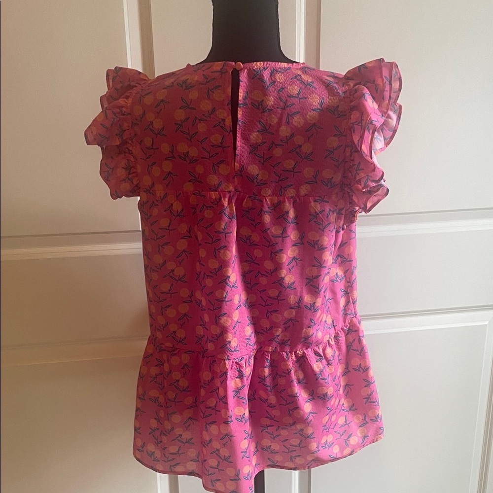 Anthropologie THML Ruffle Sleeve Pink Floral Blouse Size Medium - Picture 4 of 8
